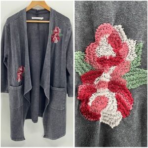 Standard Grace | XL | Gray Embroidered Rose Duster Cardigan | Boho Chic